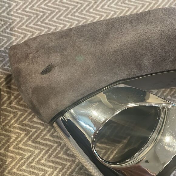 Halston Krista Block Style Silver Leather Laquer Pumps Size 7 - Picture 7 of 7